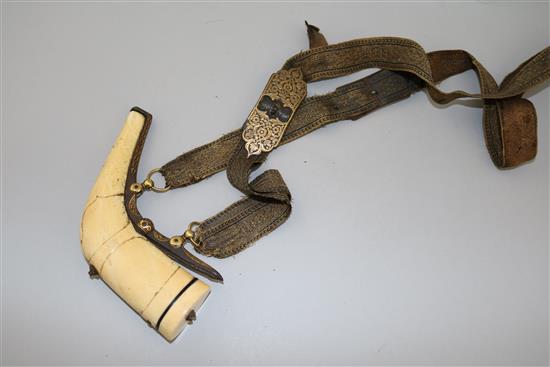 A 17th/18th century Turkish Ottoman walrus ivory powder horn,